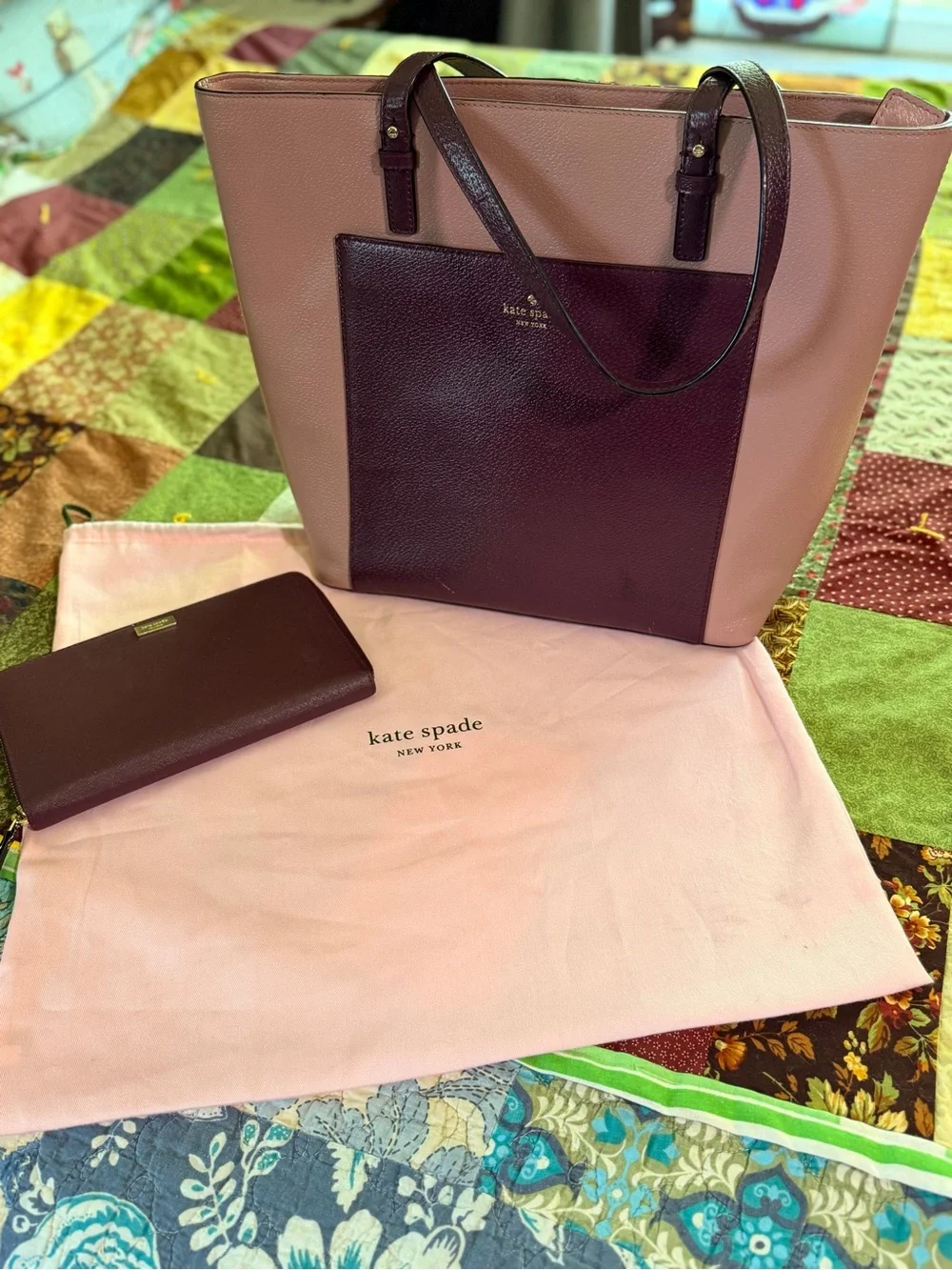 Kate Spade Grand Street Sadie Tote Bag & Wallet Set Dusty Peony Mulberry Leather